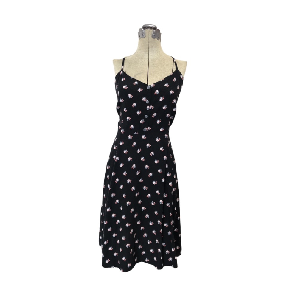 Gap-women’s Black and Pink Floral Sweetheart, fit-and-flare mini-dress
